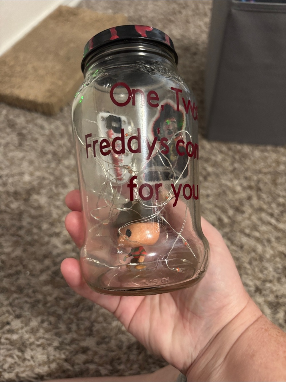 Freddy Krueger horror fandom vibes handcrafted jar by me - Picture 4 of 5